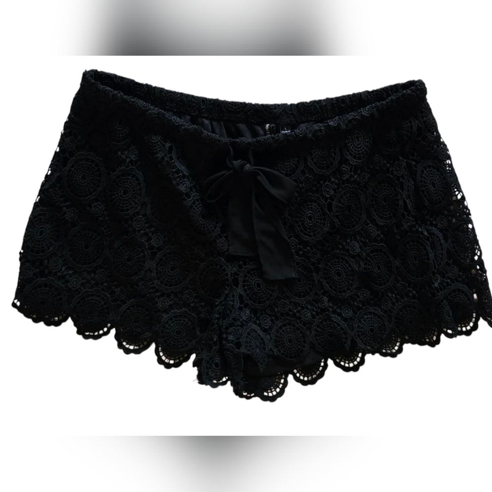 Heart Soul Women Black Lace Tap Crotchet Pull On Shorts Boho Festival Size Large